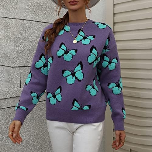 Дамски Пуловери с крила на прилеп и Зимна принтом Пеперуда, през Цялата Силует, Вязаный Пуловер с дълъг ръкав, Пуловери,