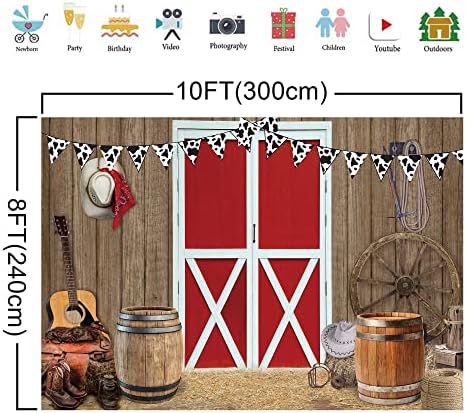 Negeek 10x8FT Текстилен Фон за Снимки в Западен стил Каубой, Есенна Ферма, Дървена Червена Вратата на Бараката, Декор,