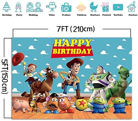 7x5ft Анимационен филм играта на Играчките Рожден Ден на Тема Снимки Декори Синьо Небе, Бели Облаци Банер Детски Рожден