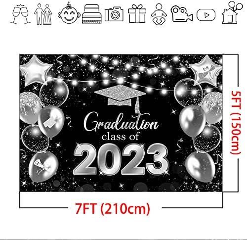 Mocsicka Клас 2023 Фона на Черно-сребристи блестящи бижута за бала партита, за Фон на клас 2023 балони на рожден ден