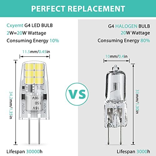 Cxyemt G4 Led Лампа Дневна светлина-Бял цвят 6000 ДО AC/DC 12v 2w, смяна на халогенна лампа с мощност 20 W, Двухконтактные