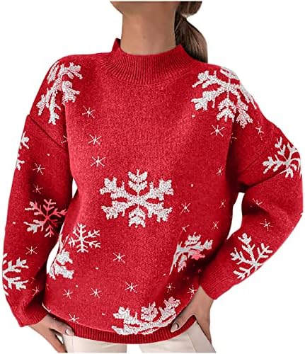 Дамски Пуловери от дебела Тел с кръгло деколте и Коледното Бродерия във формата на Снежинки, Всекидневни Пуловер Свободно,