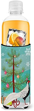 Carolin's Treasures BB9296MUK Коледен Ультраобниматель Сребро Фазаном за Тънки кутии, Тюркоаз, с охлаждащ ръкав за консерви,