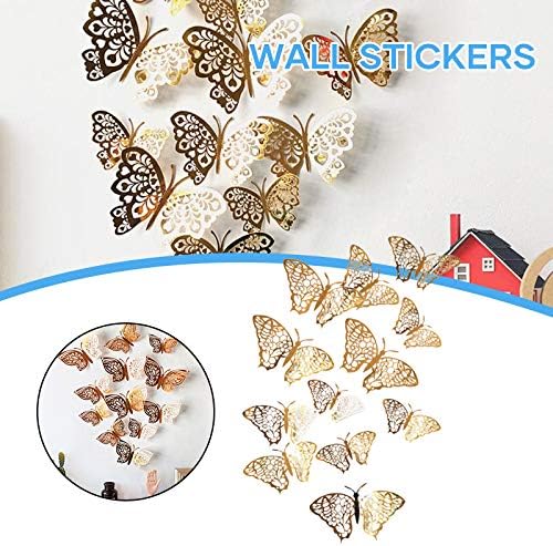 Sailsbury 12 бр., 3D Стикери за стена, Стикери за стена с пеперуди, Кухи Пеперуди за Детски Стаи, Начало Декор на стената,