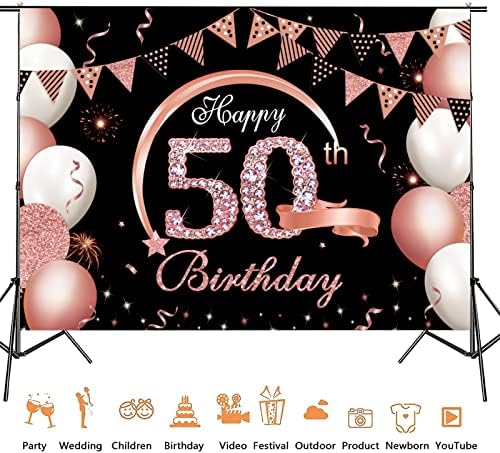 5x3ft С 50-ти Рожден Ден Банер Фон Rose Gold 50-ия Рожден Ден на Бижута за Жени 50 Знака на рождения Ден на Вечерни Аксесоари