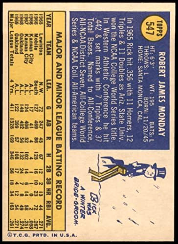 1970 Topps 547 Рик Понеделник Оукланд Атлетикс (Бейзболна картичка) NM / MT + Лека атлетика