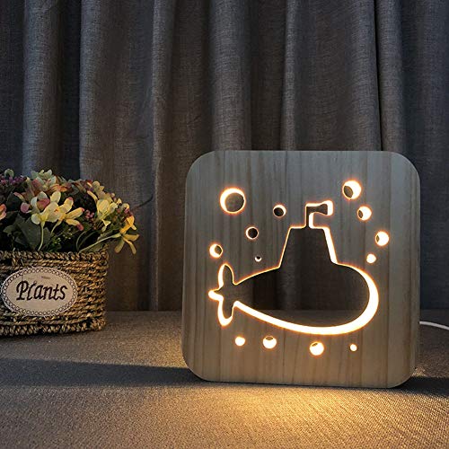 Креативна Дървена Лампа, Led нощна светлина/3D Дърворезба С Модел на Подводница USB Преносима Лампа Настроение за Спални,