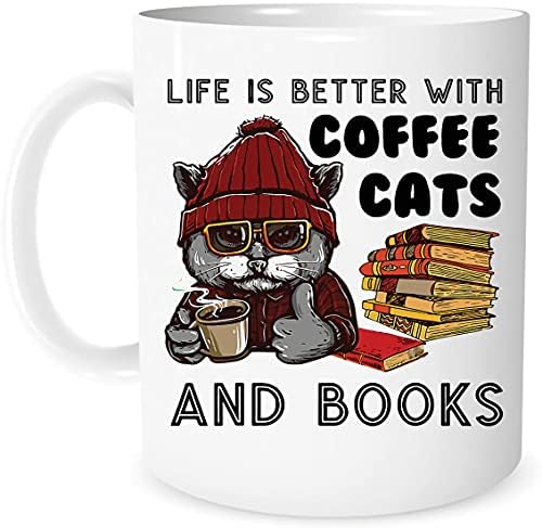 Чаши за любителите на котки Животът Става по-добре С Кафе Котки И Книги