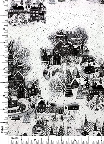 Дизайн зимни село, стеганая плат от памук by The Yard (бяла, черна, сива, синя)