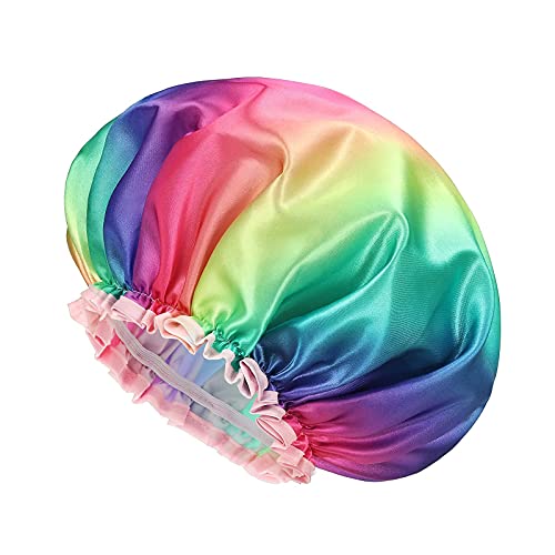 Шапка за душ серия Rainbow 1 опаковка, двойна водоустойчива мека подплата PEVA (A) и голяма Шапка за душ серия Rainbow