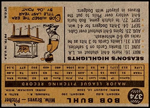 1960 Topps 374 Боб Бул Милуоки Брейвз (Бейзболна картичка) Ню Йорк / MT Braves