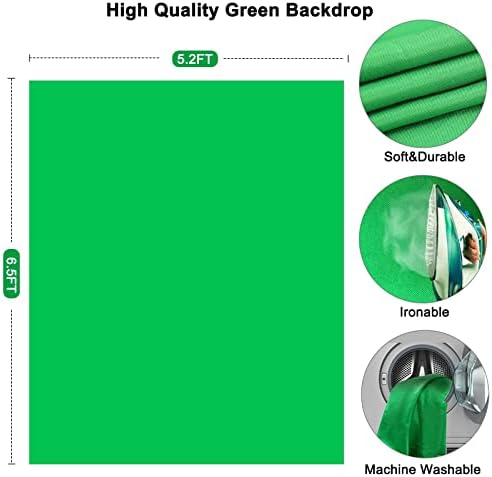 Зелен Экранный фон с комплект влакчета, Хром фон за снимки с зелен екран с размери от 5,2 Х 6,5 фута с Регулируема с Т-образна стойка и 4 Скоби за Фотосесия, стрийминг на