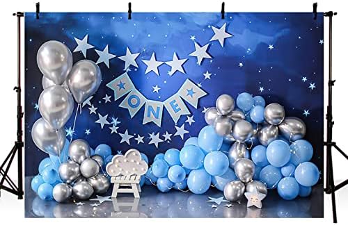 Синьо Небе, Блестящо Звезди, Балони, Момчета, Парти на 1-ви Рожден Ден, на Една Година, Торта Декор, на Фона на Домашни Партита, на Банер, фотографско студио, 7x5 фута
