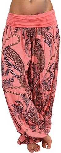 Дамски спортни панталони Дворец с принтом, Свободно Намаляване, Ежедневни Зреещи с Флорални принтом, Летни Меки Широки панталони за отдих (Розово, X-Large)