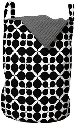 Foldout Черно-бяла чанта за дрехи, Абстрактна Монохромен режим с Геометричен дизайн с Овална форма, Кошница за дрехи