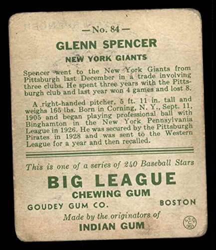 1933 Гуди 84 Глен Спенсър Ню Йорк Джайентс (Бейзболна картичка) ЛОШ Джайентс