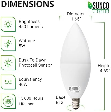 Крушки Sunco от здрач до зори сензор за външно осветление B11, led крушка–Канделябр, сензор фотоклетка, 5 W = 40 W, Топло