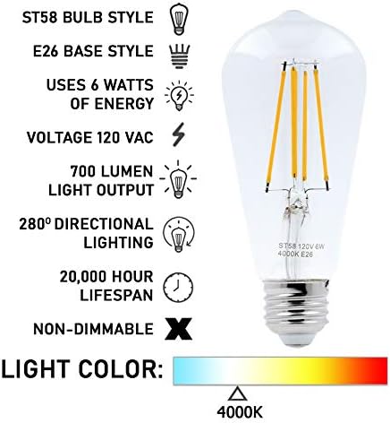 Led Крушка на Едисон с мощност 60 Вата, Декоративни Лампи с нажежаема Жичка в Ретро Стил, което е равно на E26 Base ST58,
