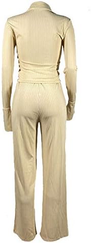 SHENGXINY/ Есен Облекло за Жени, Модни Ежедневни Блузи с Изгорени ръкави и Копчета + Обикновена Широки Панталони, Комплекти
