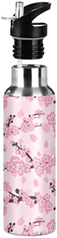 Бутилка за изворна вода Cherry Sakura Blossoms, Термос със сламен капак за деца, Момчета и Момичета, 600 мл, Херметически