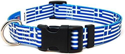 Нашийник за кучета Гърция | Гръцки флаг | Быстросъемная обтегач | Произведено в Ню Джърси, САЩ | за малки кучета