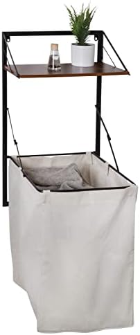Сгъваема Стенни кошница за дрехи Honey-Can-Do с Холщовым чанта за дрехи и Дървени рафта, Черно /Орех HMP-09778 Черен