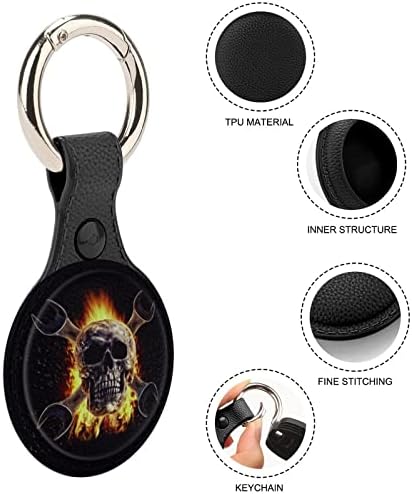 Ключ с череп в Пламъци, Съвместим с калъф AirTag с Брелоком GPS за търсене на предмети и Аксесоари с Ринг за ключове