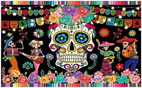 Allenjoy Ден на мъртвите Фон Мексикански Диа ДЕ Лос muertos-Фон За Снимки Фиеста Захарен Череп Вечерни Банер Аксесоари