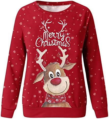 Коледни Потник, Пуловер с дълъг ръкав, Коледна Hoody с кръгло деколте, Дамски Ежедневни Блузи, Графична Hoody, Свободни