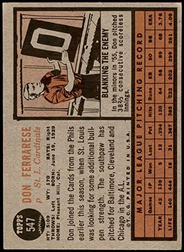 1962 Topps 547 Дон Феррарезе Сейнт Луис Кардиналс (Бейзболна картичка) БИВШ Кардиналс