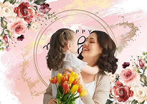 LTLYH 8x6 фута Фон за снимки на Деня на Майката, Фон със Златни и розови цветове, Фон за Снимки на Деня на майката, Декорации