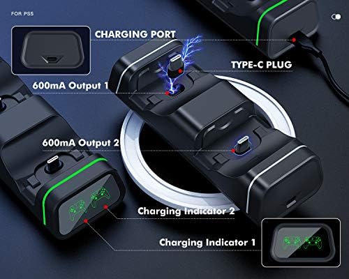 Зарядно устройство TiMOVO за PS5, Xbox Series X/S, Xbox One/S/Core, контролер Switch Pro, Зарядно с два USB контролери,