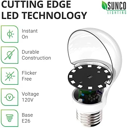 Sunco 12 Опаковки led лампи с мощност 9 W, Еквивалент на 60 W, база E26, мек бял цвят 2700 До, led лампа A19 за Спалня,