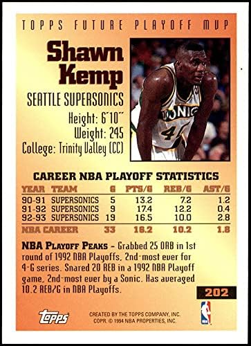 1993 Topps 202 Бъдещ MVP на плейофите Шон Кемп Сиатъл суперсоникс се (Баскетболно карта) NM/MT суперсоникс се Тринити