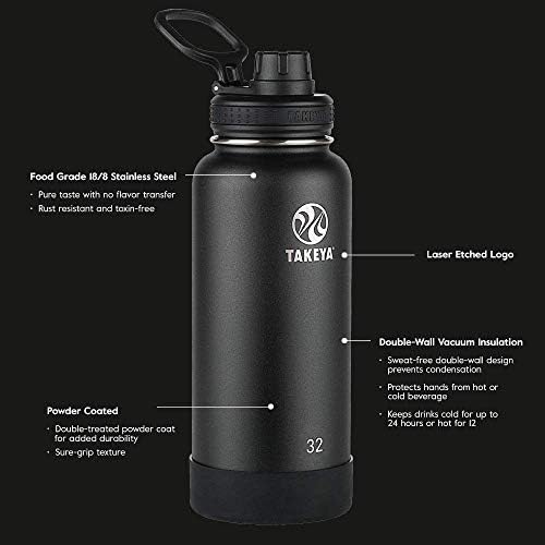Случайна Бутилка за вода Takeya Actives от Неръждаема стомана с Изолиран капак от Чучура, 40 грама, Onyx & Actives Слама